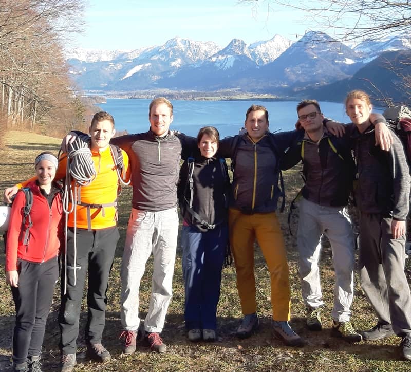 Gruppe von Teilnehmern des Felskletterkurs am Plombergstein